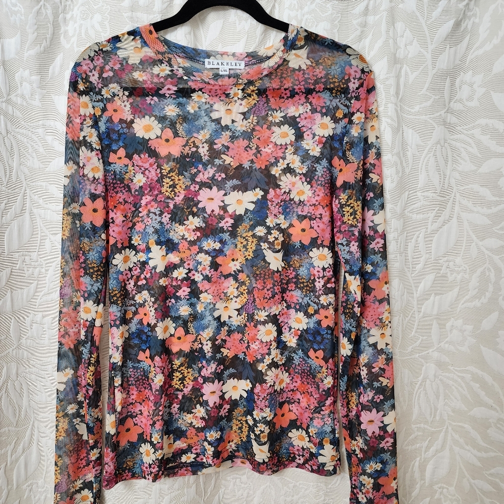 Floral Long Sleeve Top, See Through 92% Polyester ☆ 8% Spandex. - Picture 8 of 9
